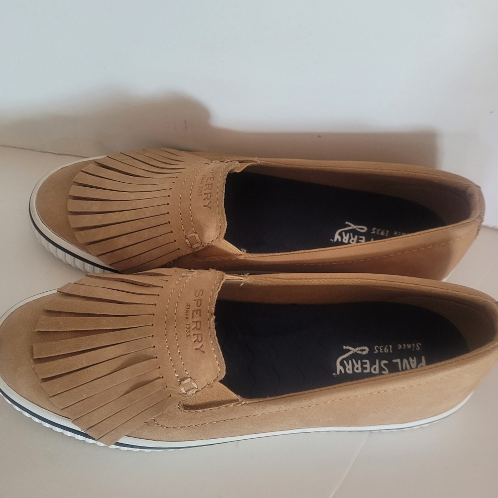 Sperry top- sider tan rave soho leather slip-on snakers